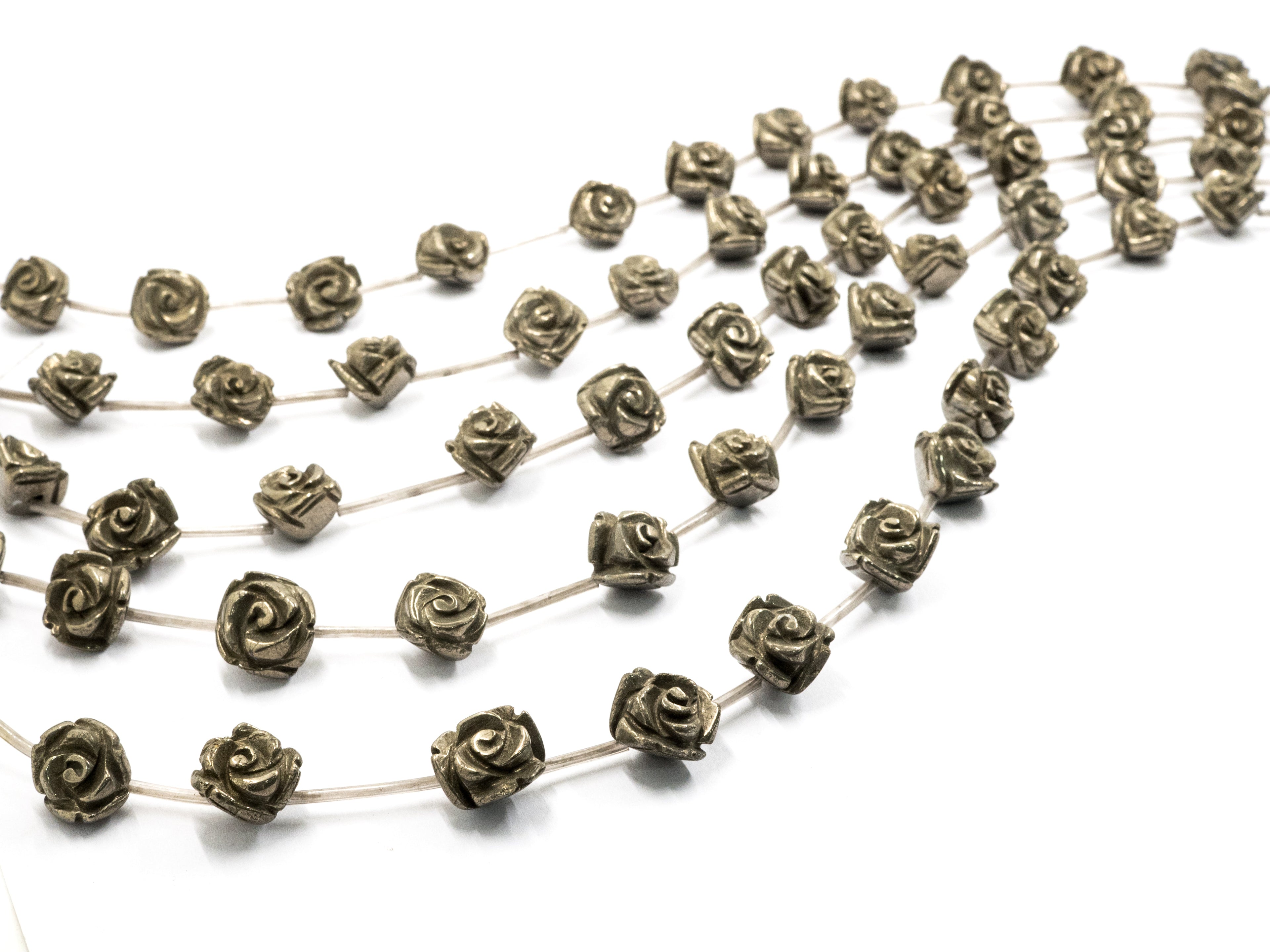 Quality Natural Pyrite Beads, Rose Flower Pyrite Gemstone Beads,8mm/10mm/12mm/14mm/18mm, 15.5" Full Strand, SKU#W26