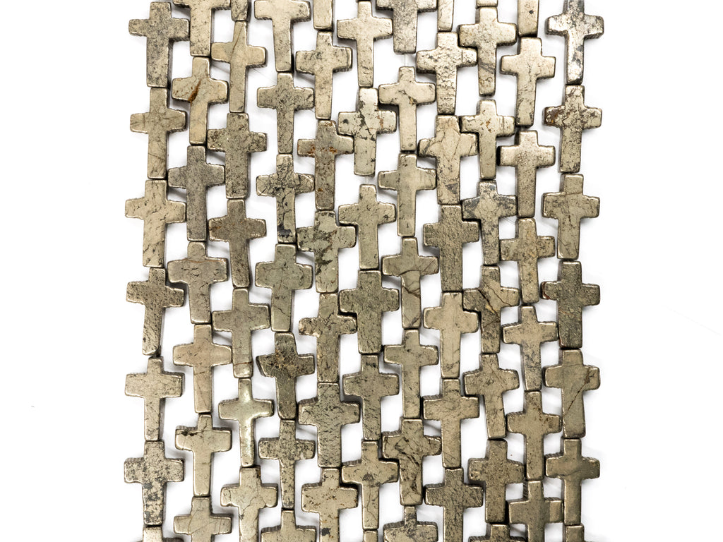 Quality Natural Pyrite Cross Beads, 10x15mm Cross Pyrite Gemstone Beads, 15-16" Full Strand, SKU#W31