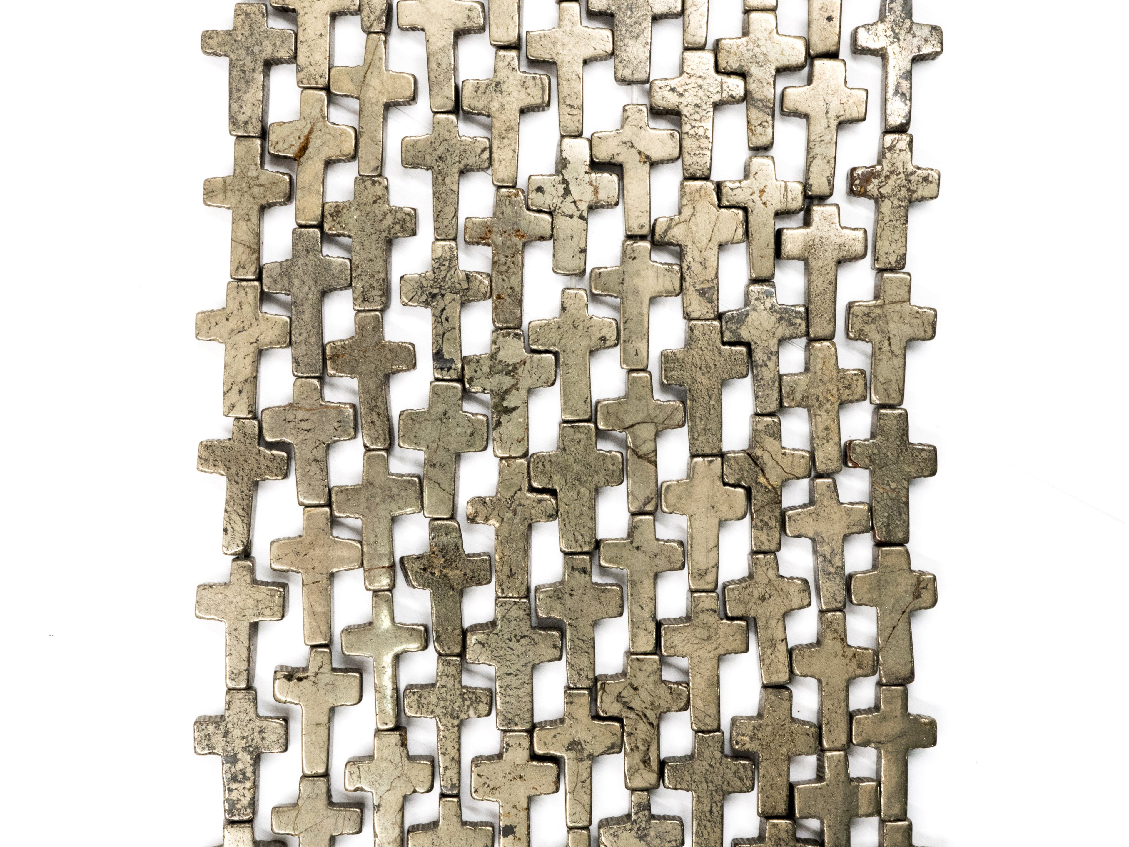 Quality Natural Pyrite Cross Beads, 10x15mm Cross Pyrite Gemstone Beads, 15-16" Full Strand, SKU#W31