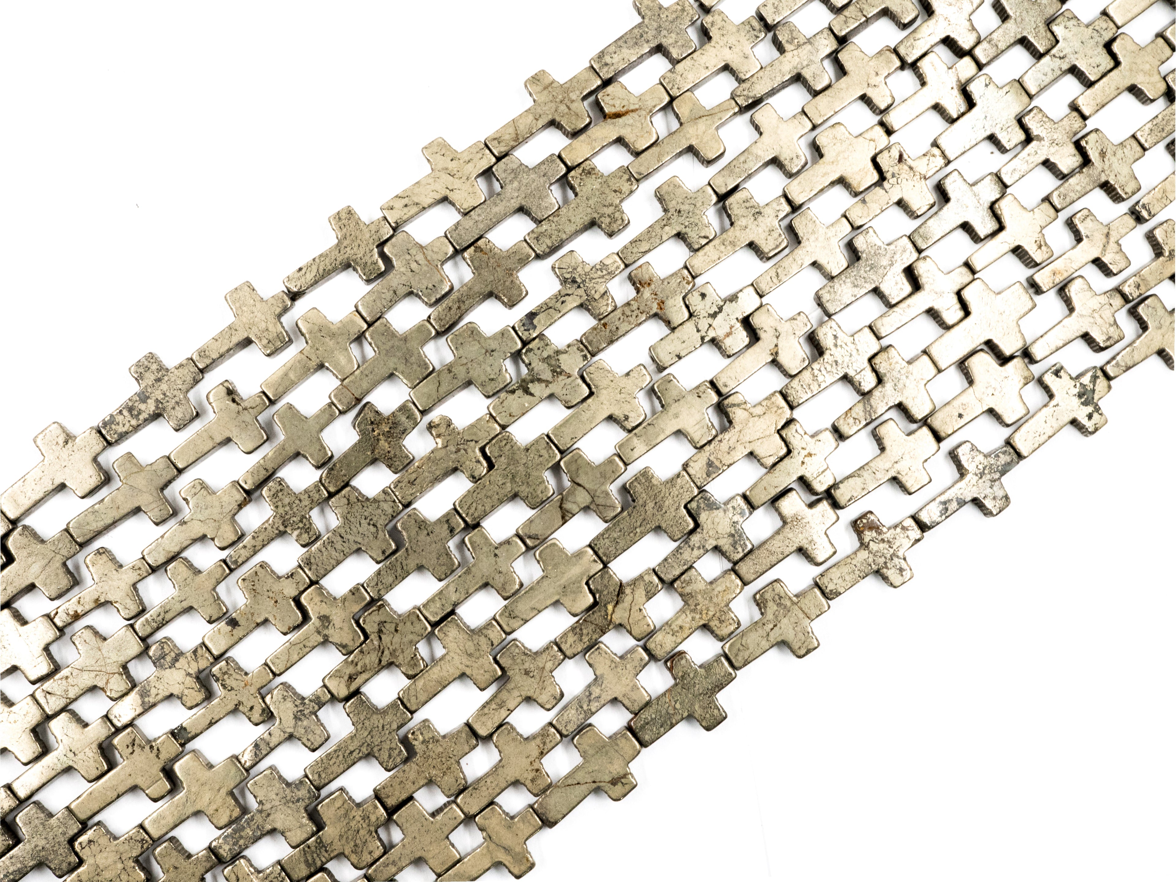 Quality Natural Pyrite Cross Beads, 10x15mm Cross Pyrite Gemstone Beads, 15-16" Full Strand, SKU#W31