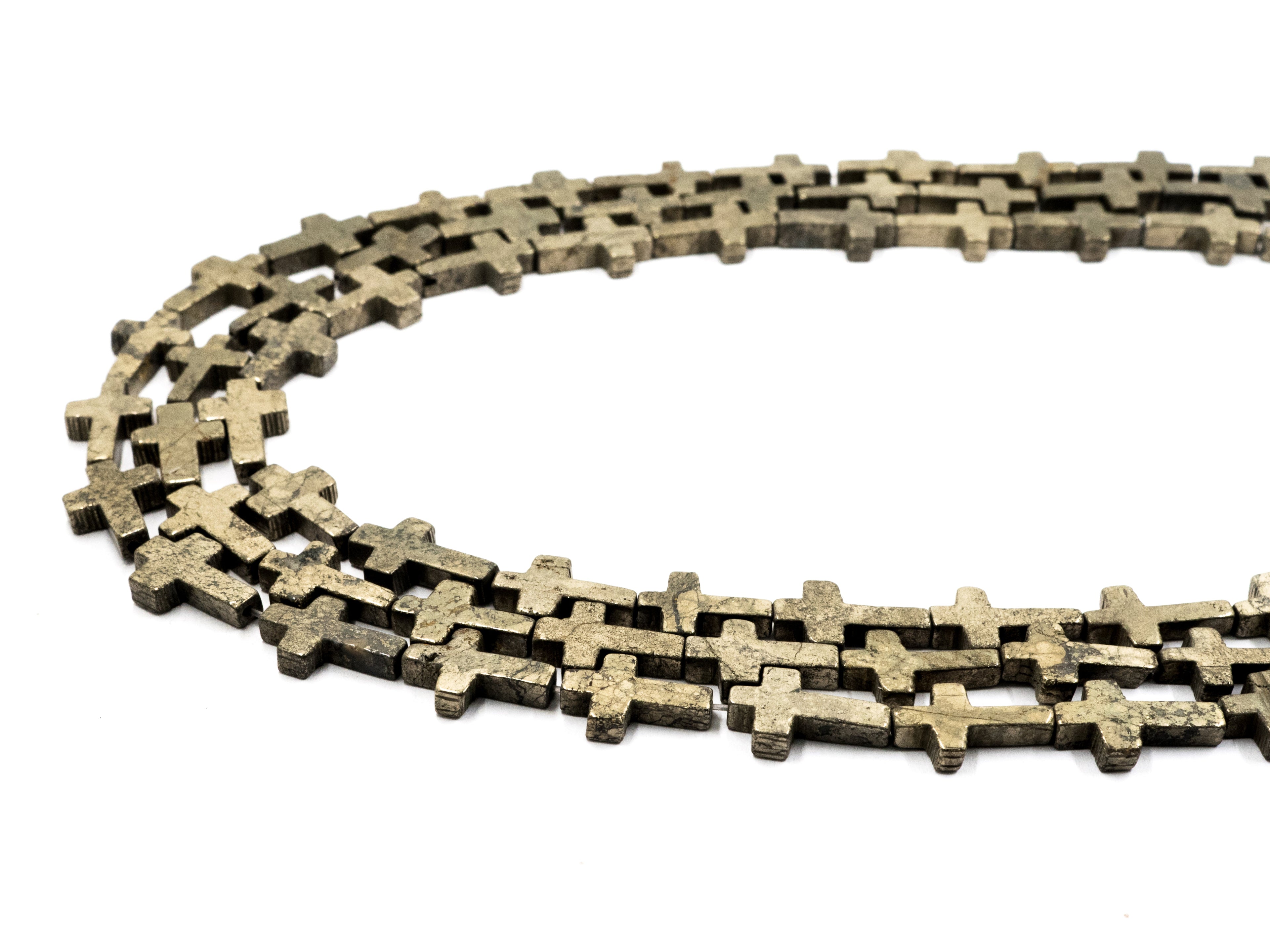 Quality Natural Pyrite Cross Beads, 10x15mm Cross Pyrite Gemstone Beads, 15-16" Full Strand, SKU#W31