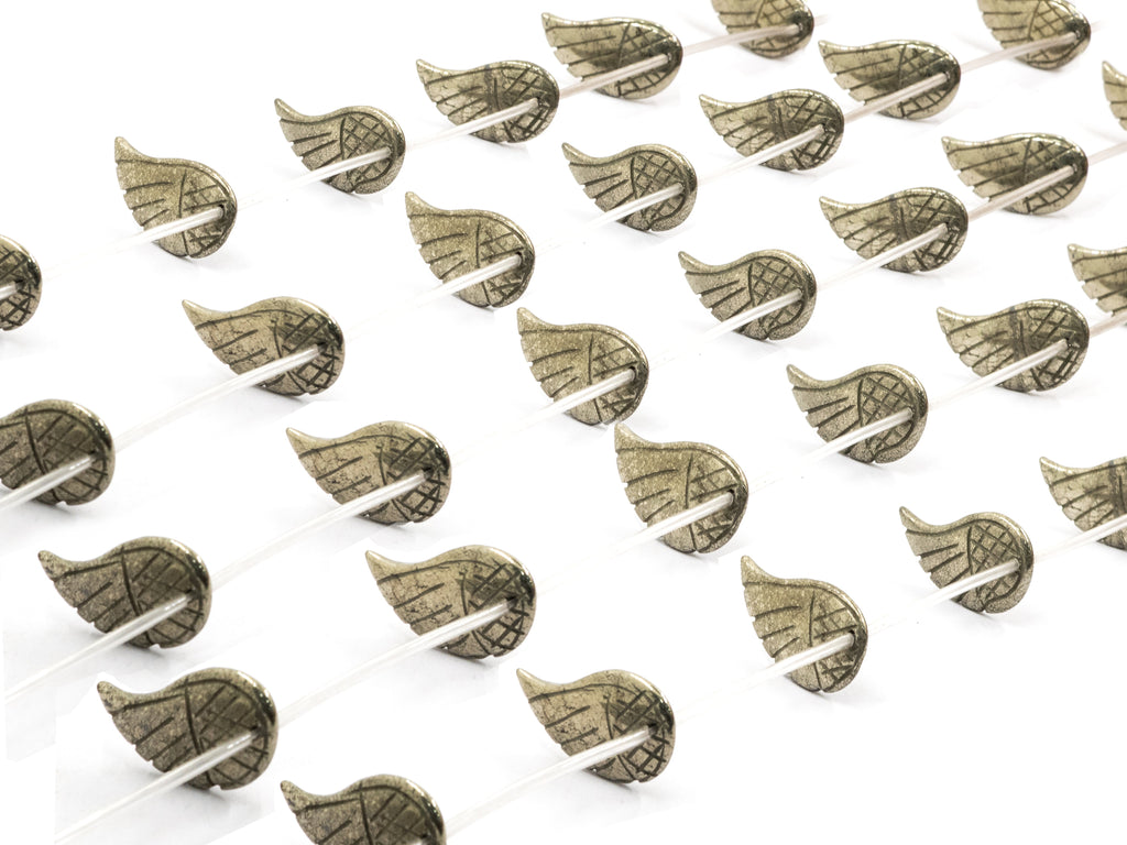 Natural Pyrite Angel Wing Carved Beads,16x30mm Pyrite Wing B