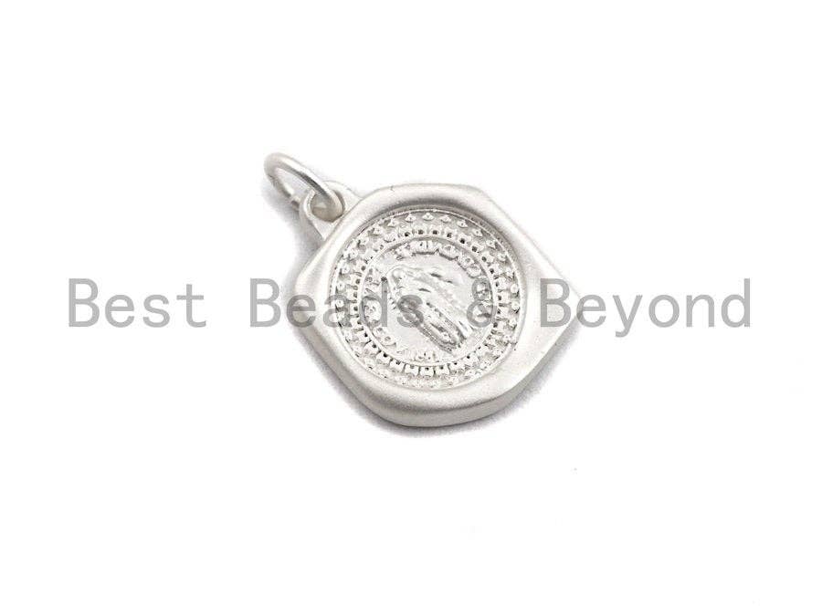 CZ Micro Pave Hexagon With Mary Pendant,Cubic Zirconia Hexagon Charm, Silver/Gold Pendant, Religious Jewelry, 13x16mm,sku#Y212