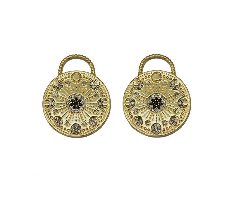 CZ Evil Eye Star Moon on Round Coin Charm, Sku#Y698