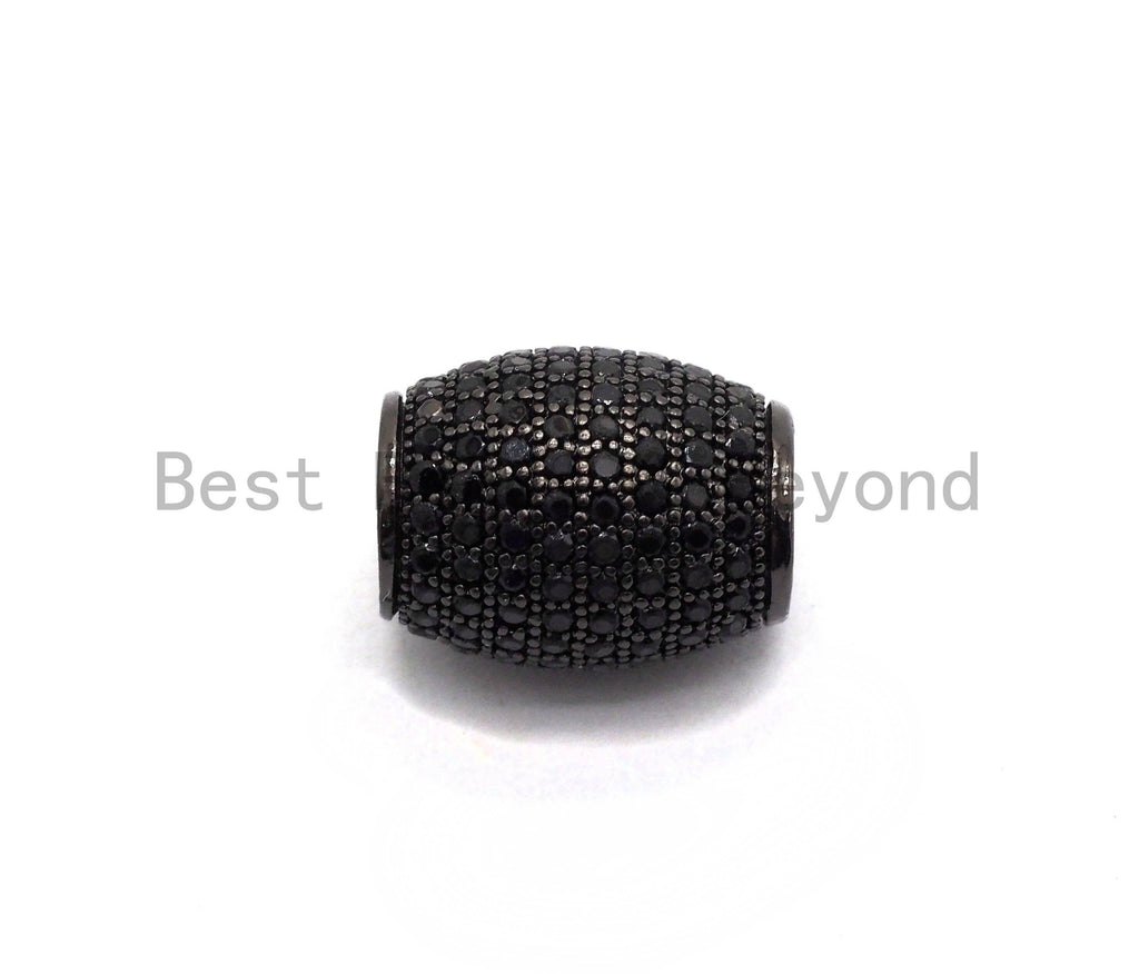 Micro Pave Black CZ Pave On Black Big/Large Hole Oval Drum Spacer Beads, Bracelet/Necklace Spacer, Cubic Zirconia Beads, 10x12mm, sku#C91