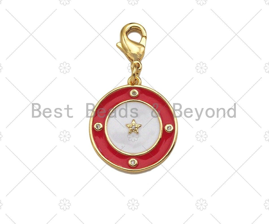 Enamel Colorful Round Ring CZ Five Star On Round Coin Pendant,CZ Micro Pave Enamel Pendant,Enamel Pendant,Enamel Jewelry,20x22mm,Sku#L474
