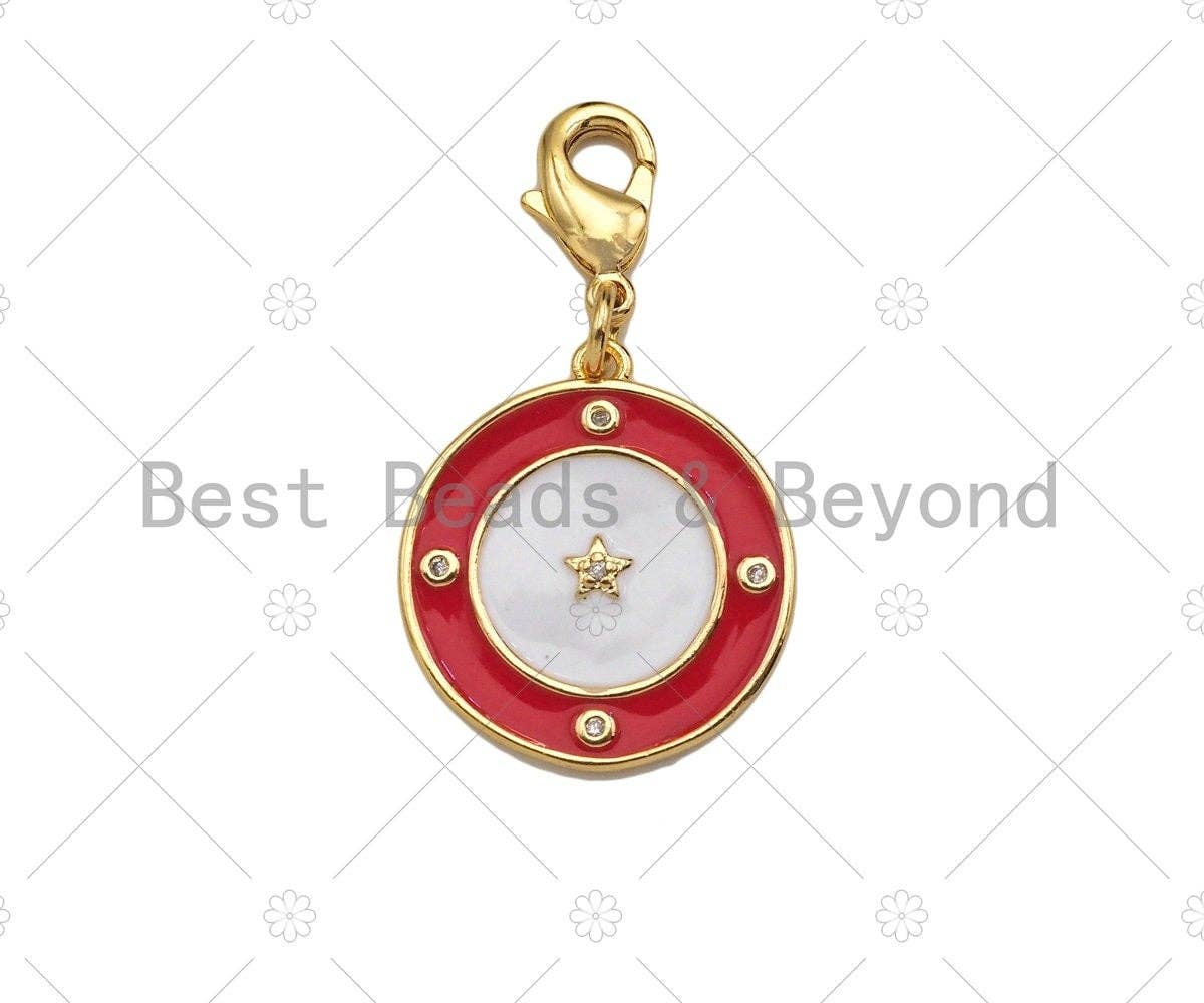 Enamel Colorful Round Ring CZ Five Star On Round Coin Pendant,CZ Micro Pave Enamel Pendant,Enamel Pendant,Enamel Jewelry,20x22mm,Sku#L474