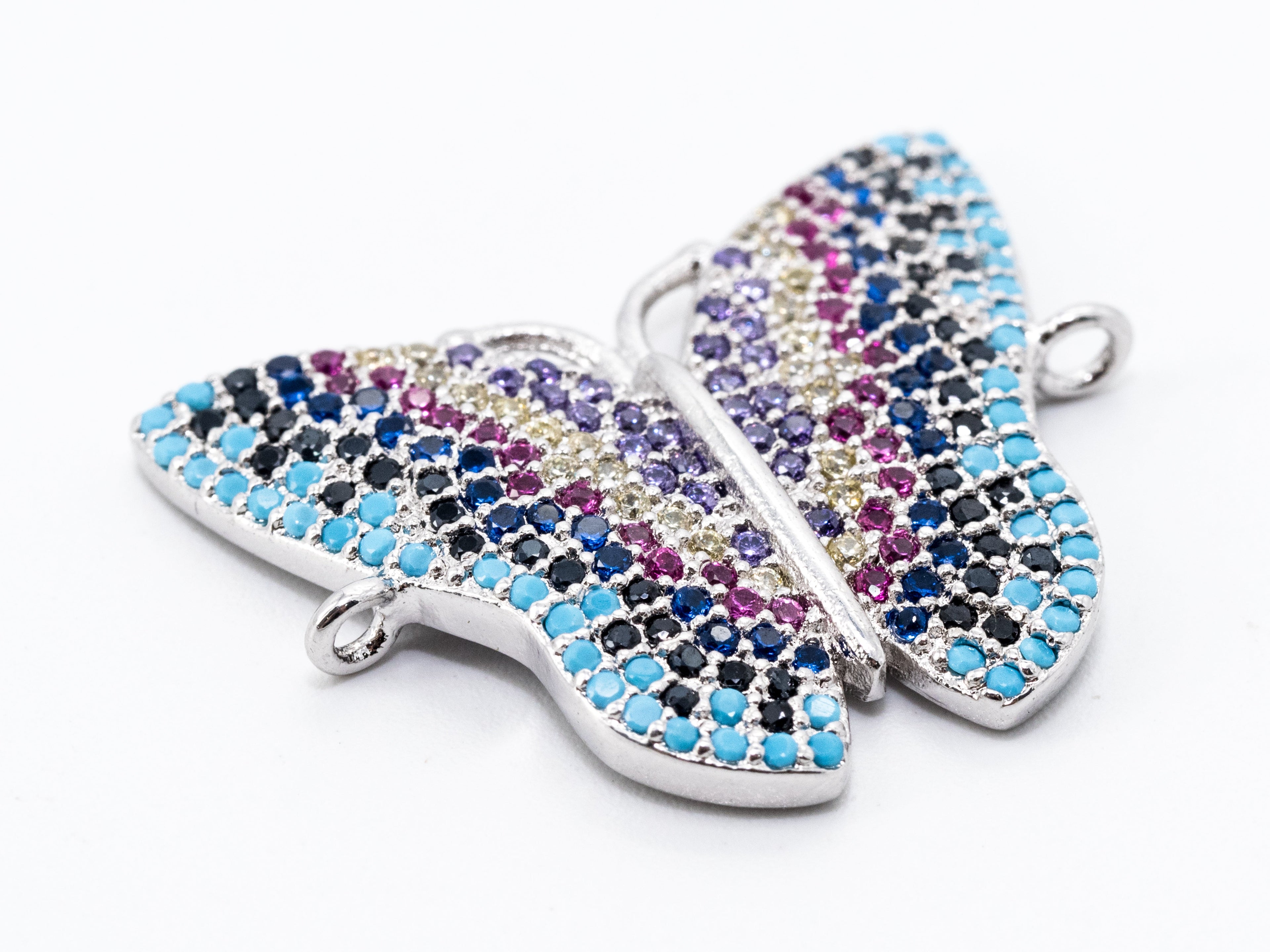 CZ Micro Pave Mixed Color Butterfly Connector 20x25mm, CZ Pa