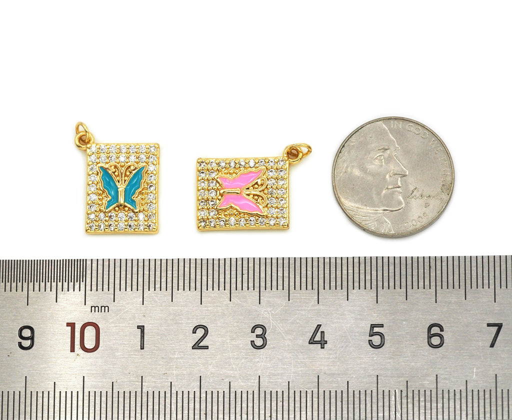 CZ Enamel Butterfly Charm, Sku#JL82