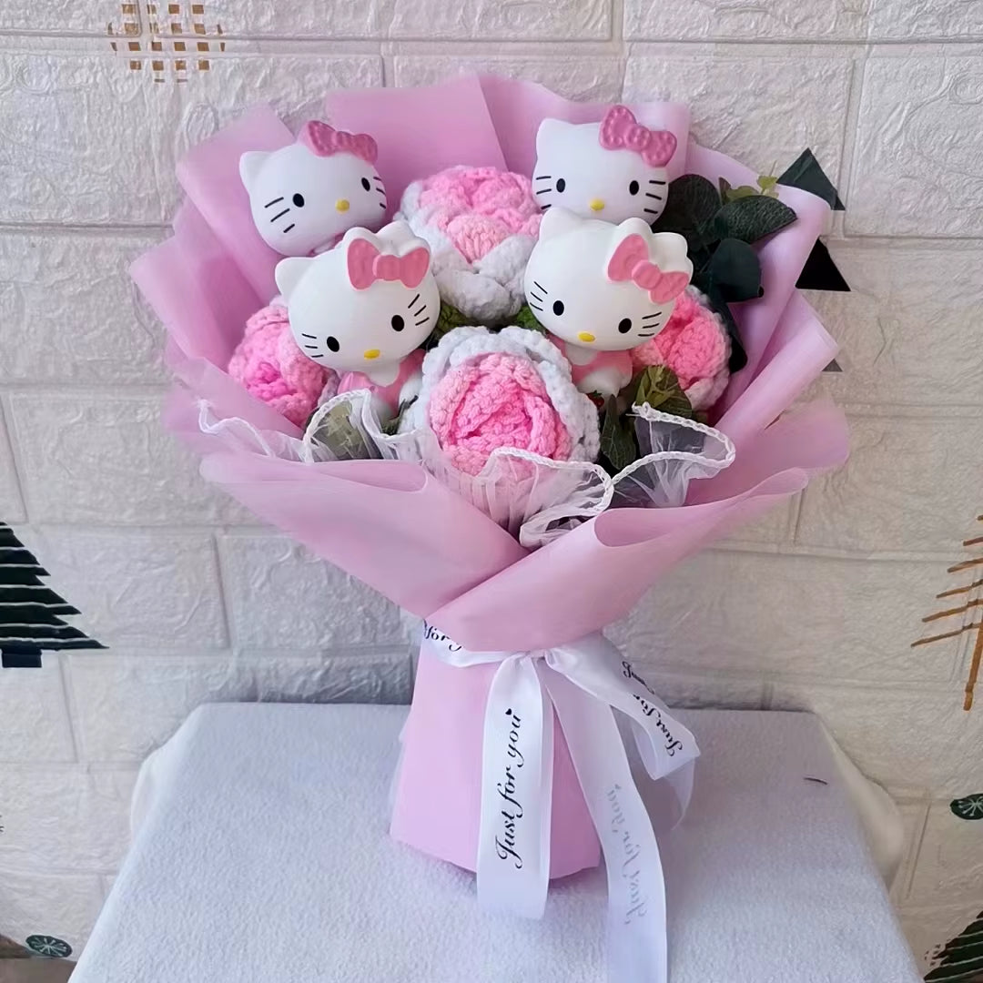 Hello Kitty Cartoon Plush Bouquet Anime Rose Flowers Doll Home Wedding Decoration Christmas Valentine'S Day Gift