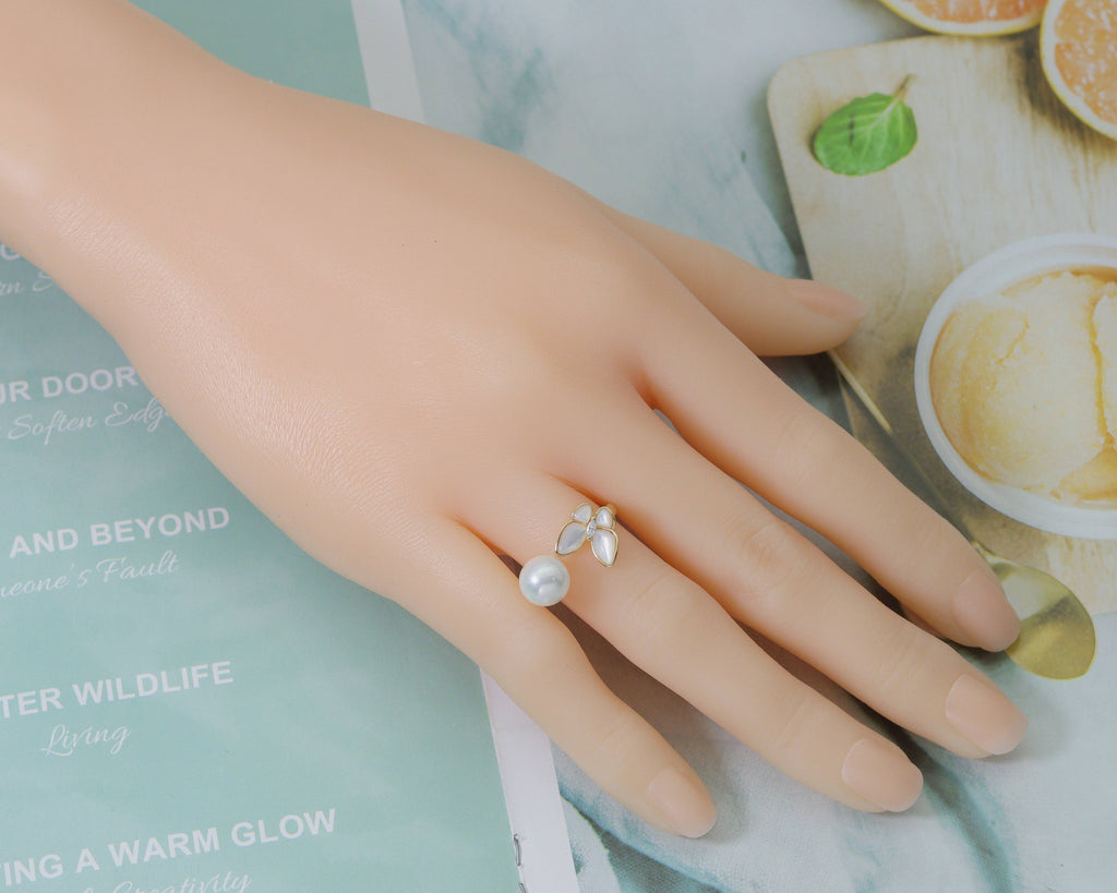 Butterfly and Pearl Open Ring, Sku#ZX47