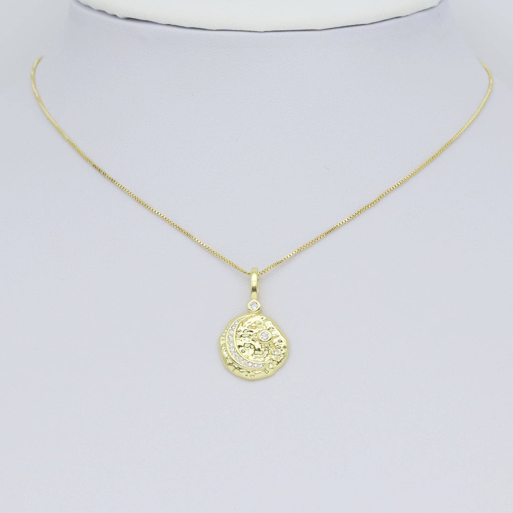 Hammered Cresent Moon Coin Charm Pendant, Sku#LX576