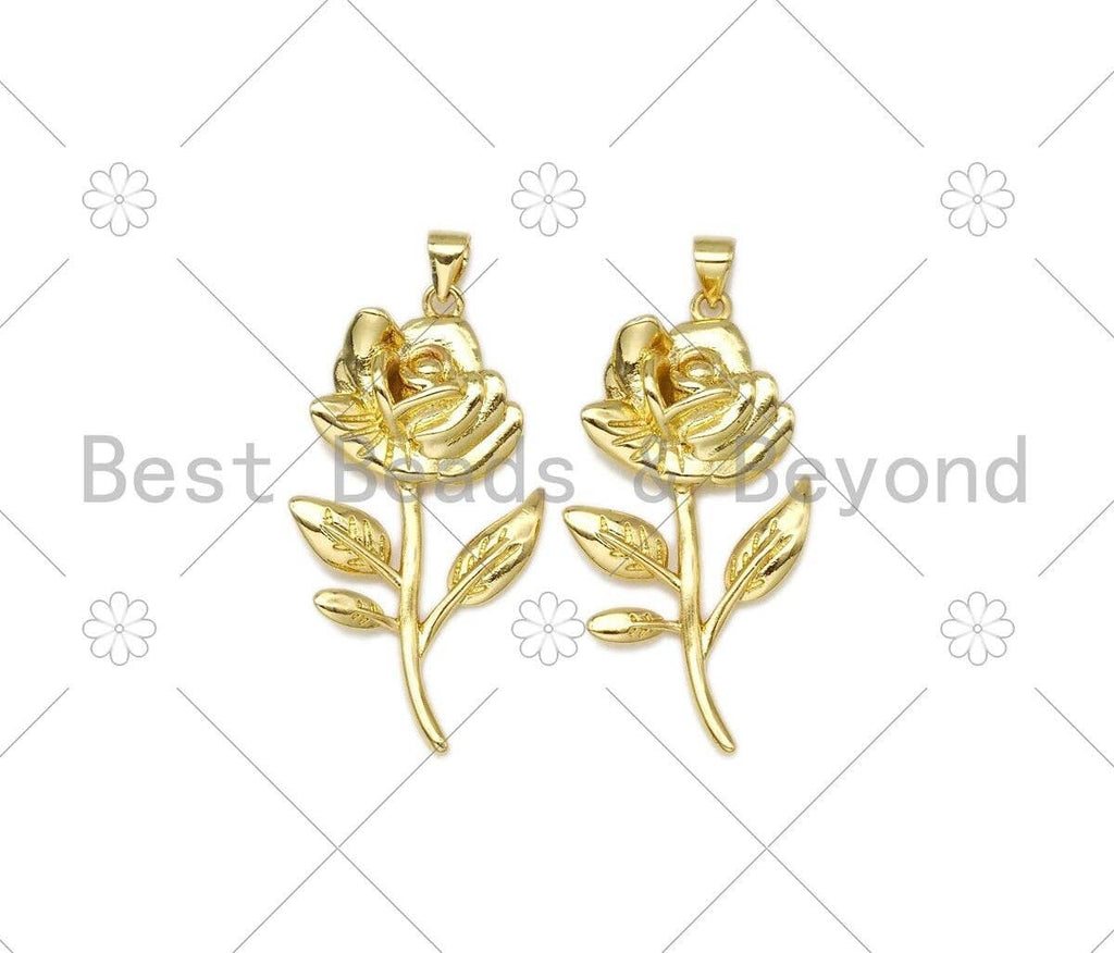 3D Rose Flower Shape Pendant, 18K Gold Filled Rose Flower Charm,Necklace Bracelet Charm Pendant ,21x40mm,Sku#LK424