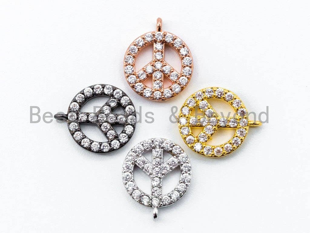 CZ Micro Pave Peace Sign Round Charm, sku#B15