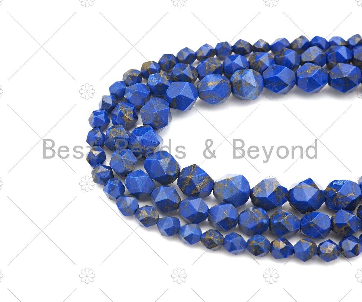Golden Lapis Blue Imperial Jasper Round Diamond Cut Beads, 6mm/8mm/10mm Imperial Jasper, 15.5'' Full Strand, Sku#U1135