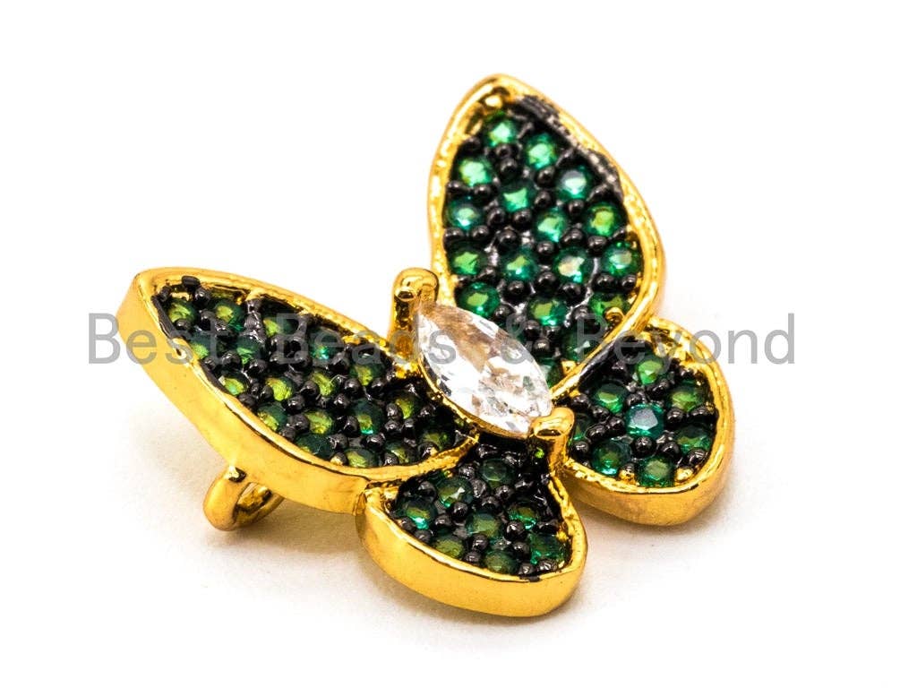 CZ Micro Pave Butterfly Connector for Bracelet/Necklace, Cubic Zirconia Space Connector, Turquoise/Fuchsia/Cobalt/Green,13x15mm, sku#E325