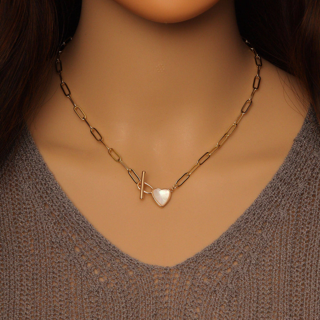 Paperclip Chain Mother of Pearl Clasp Necklace Bracelet, sku#EF387