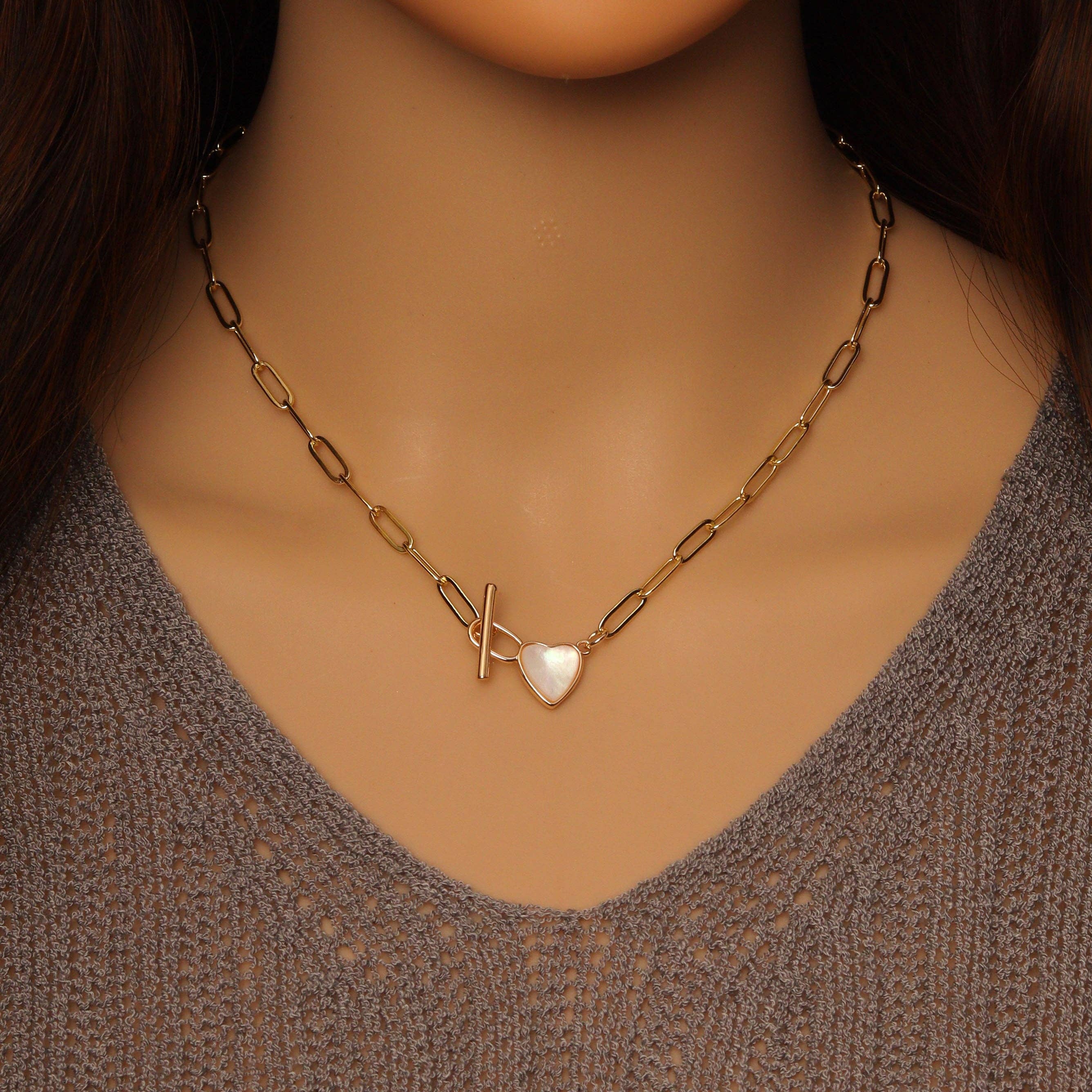 Paperclip Chain Mother of Pearl Clasp Necklace Bracelet, sku#EF387