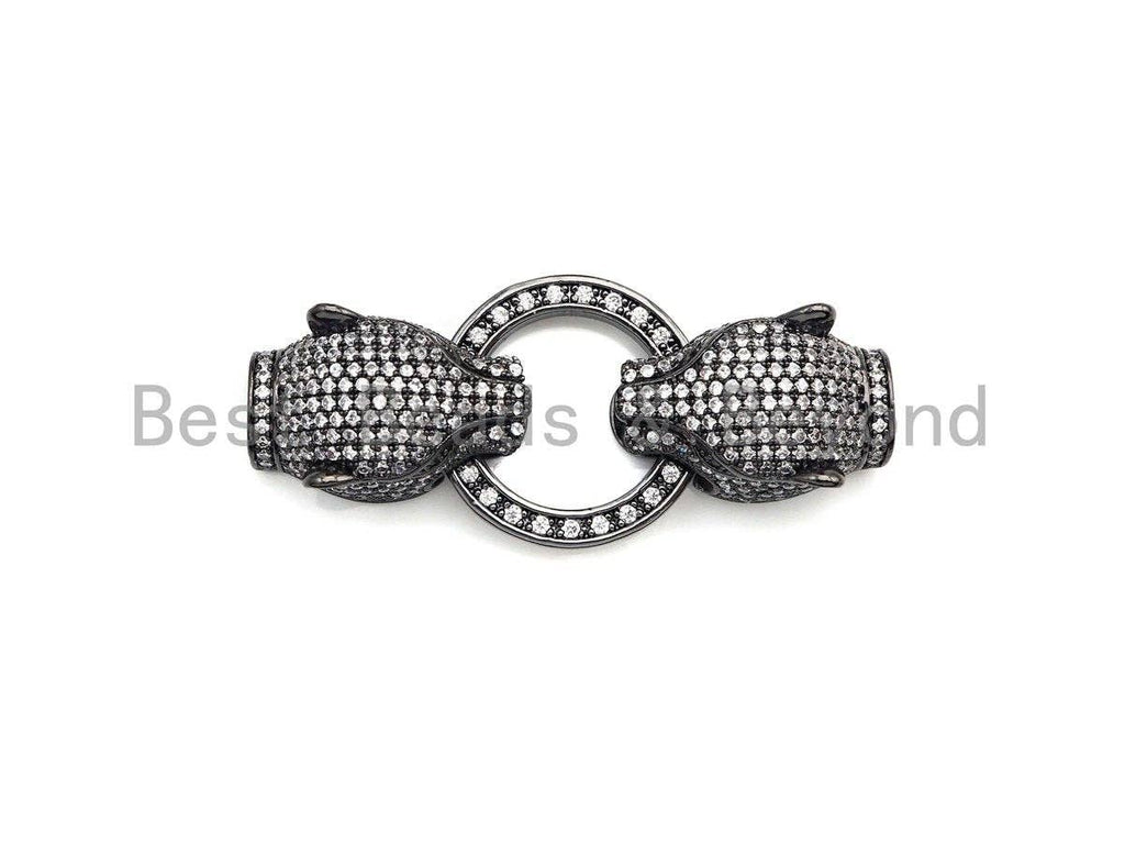 LARGE Clear CZ Micro Pave Panther Leopard Head Box Insert Clasp, Leopard Head Connector, Men's Jewelry Finding, 14x50mm, sku#C110