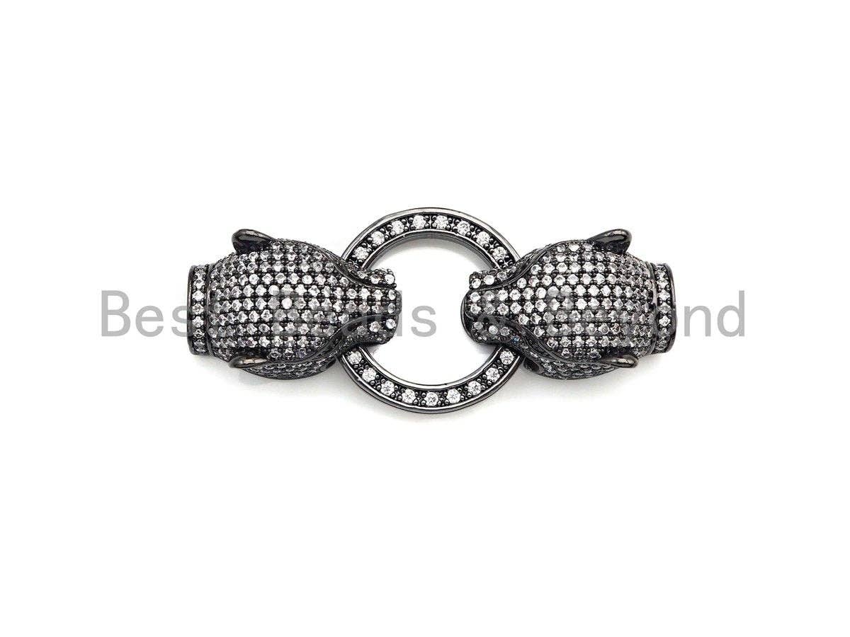 LARGE Clear CZ Micro Pave Panther Leopard Head Box Insert Clasp, Leopard Head Connector, Men's Jewelry Finding, 14x50mm, sku#C110