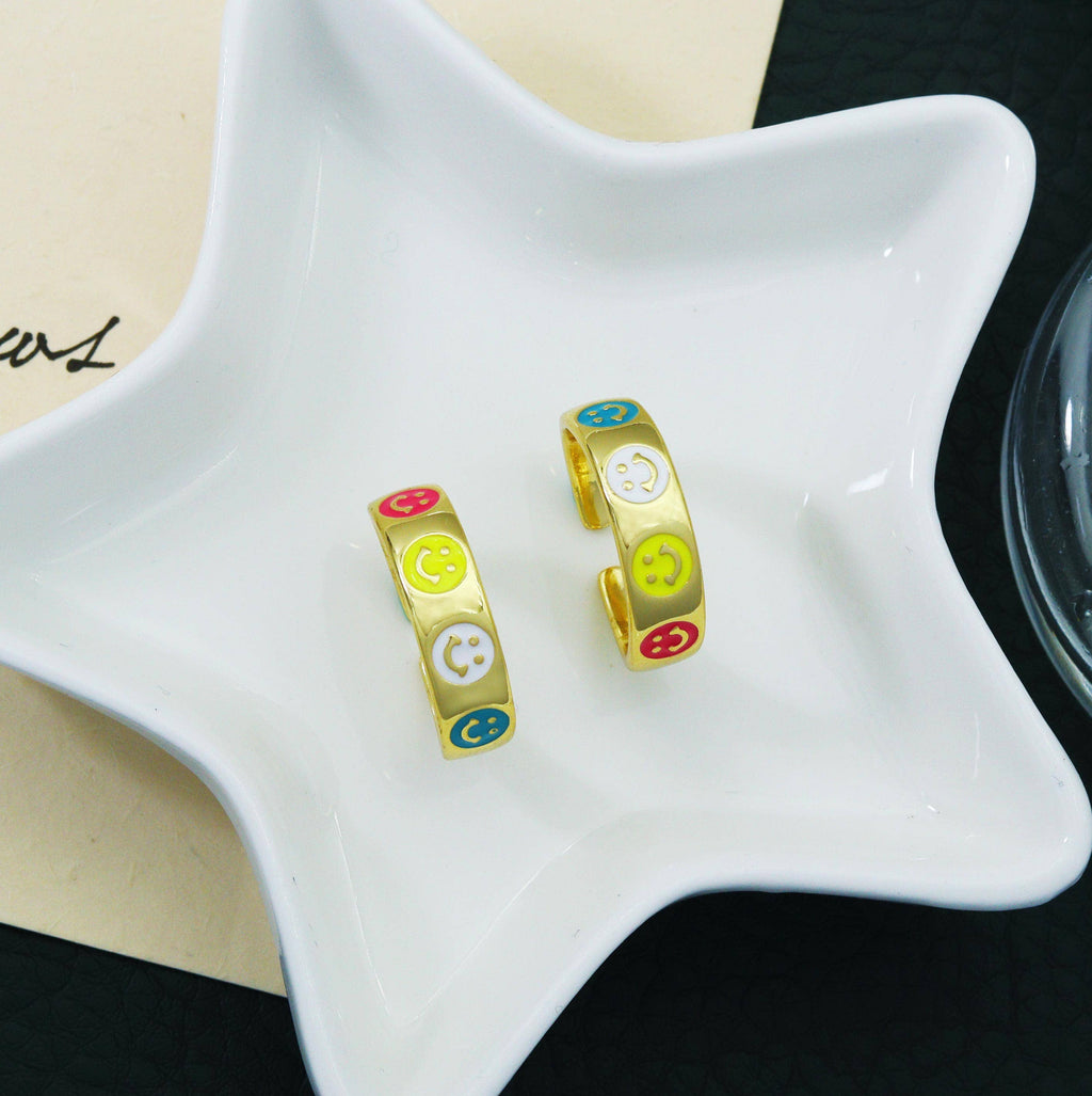 CZ Enamel Smile Face Ring, Sku#LD152N