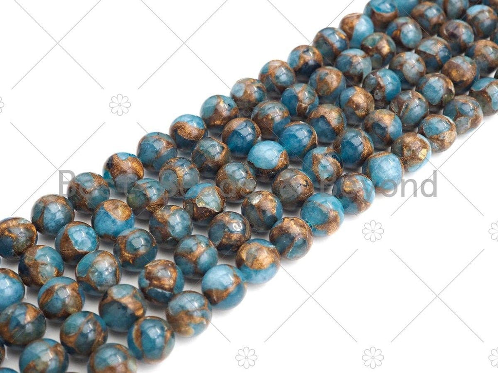 Gold Clinquant Beads, 4mm/6mm/ 8mm/10mm/12mm, Cloisonne Blue Color, 15.5" Full Strand Wholesale Gemstones,sku#U955