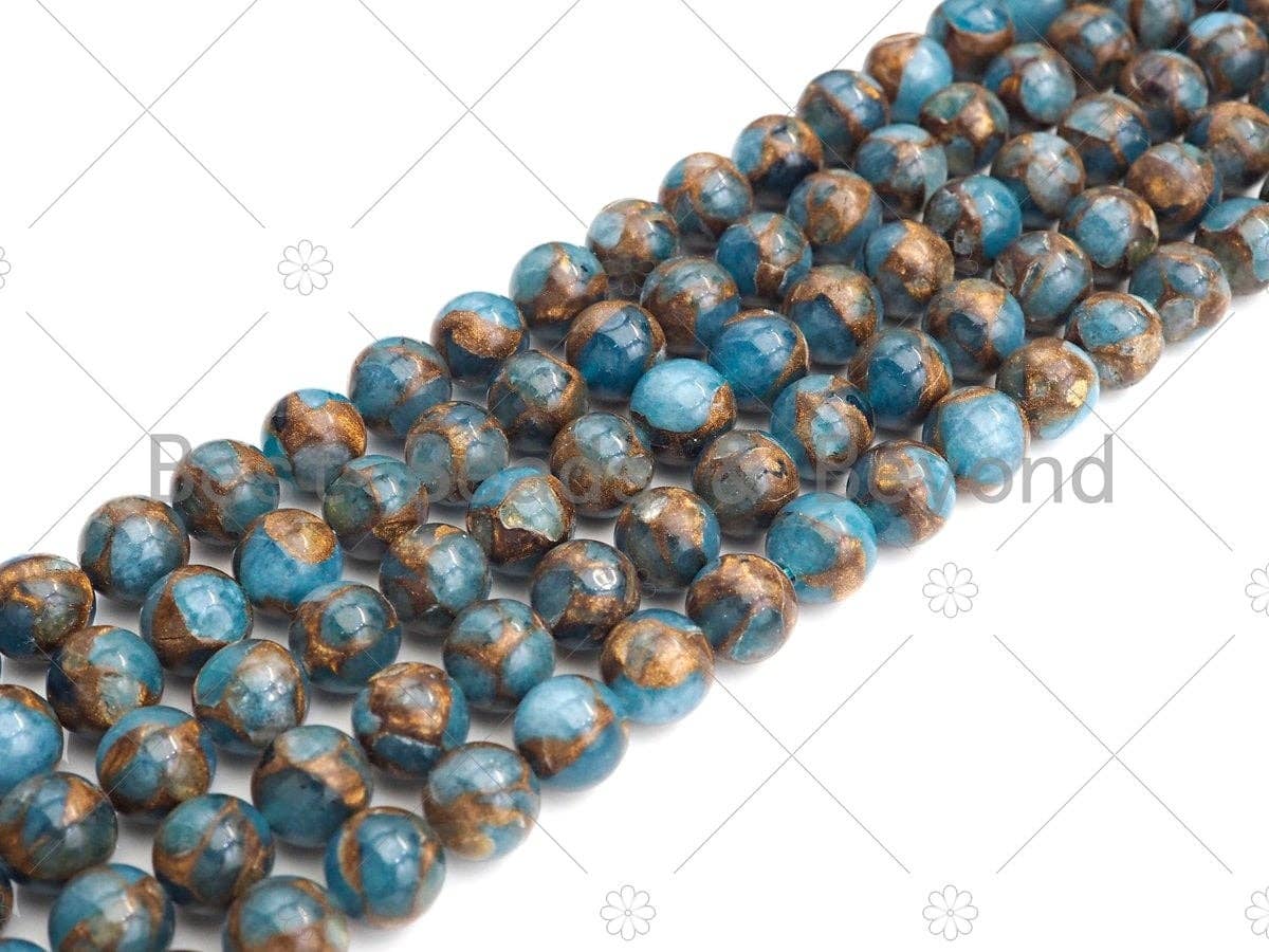 Gold Clinquant Beads, 4mm/6mm/ 8mm/10mm/12mm, Cloisonne Blue Color, 15.5" Full Strand Wholesale Gemstones,sku#U955