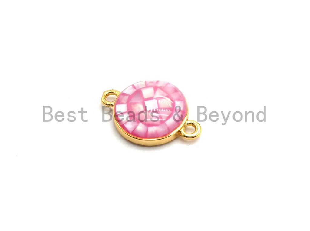 100% Natural Pink Shell Round Connector with Gold/Silver Plated edging, Pink Shell Connector, Sea Shell Jewelry, 10x15mm,SKU#Z281