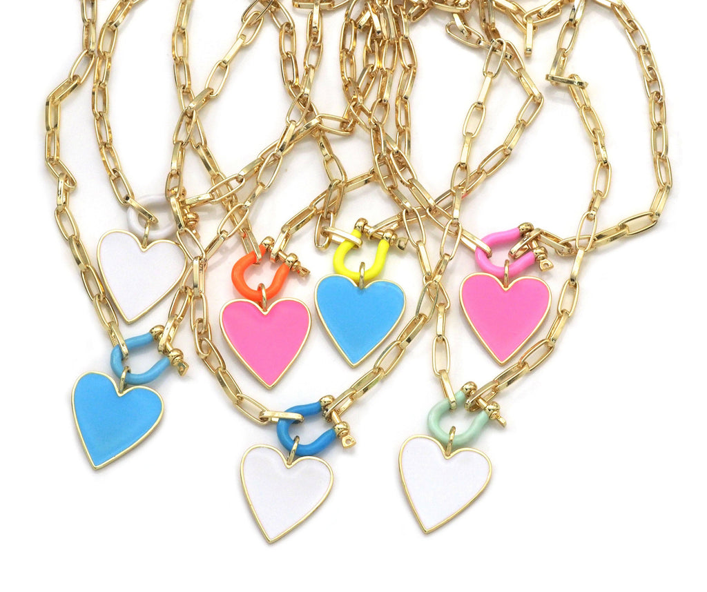 Paperclip Chain Horseshoe Clasp Heart Necklace, sku#EF186