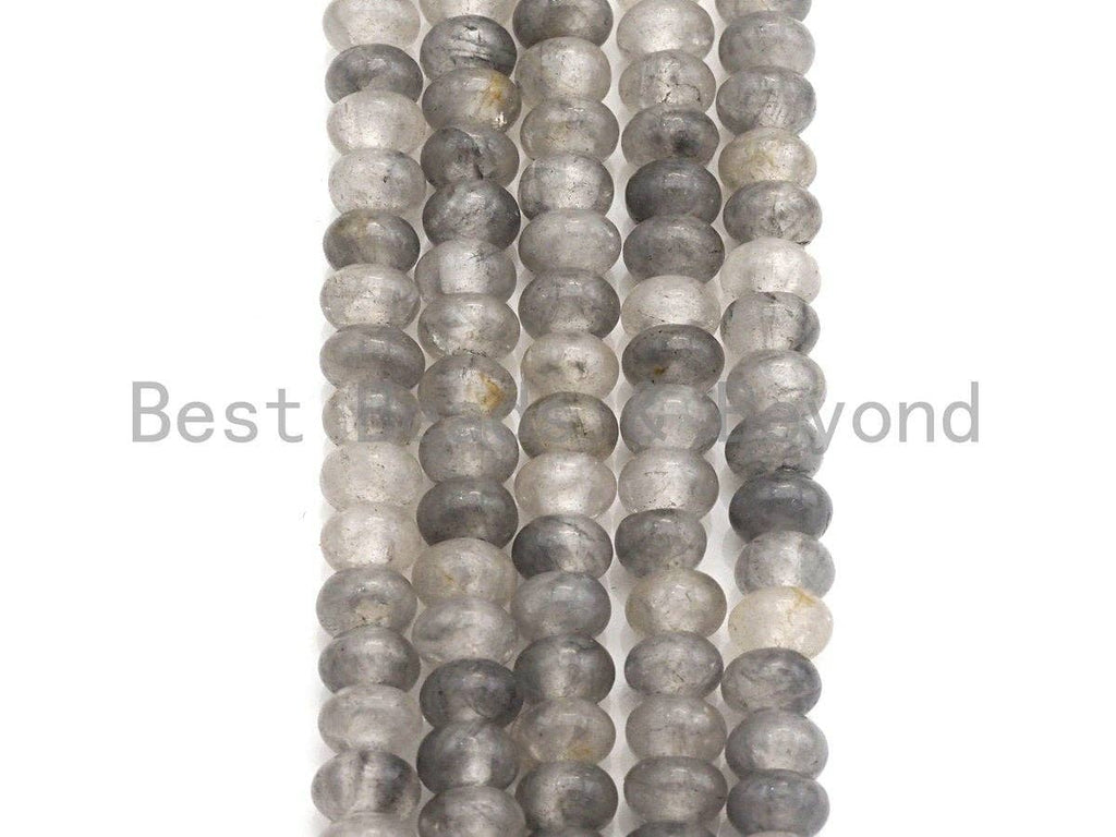 2mm Large Hole Natural Cloudy Quartz Beads, Rondelle Smooth 6x10mm/5x8mm, 8" Long Strands, sku#U701