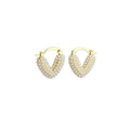 White Pearl Puffy V Shape Huggie Earrings, Sku#LD554