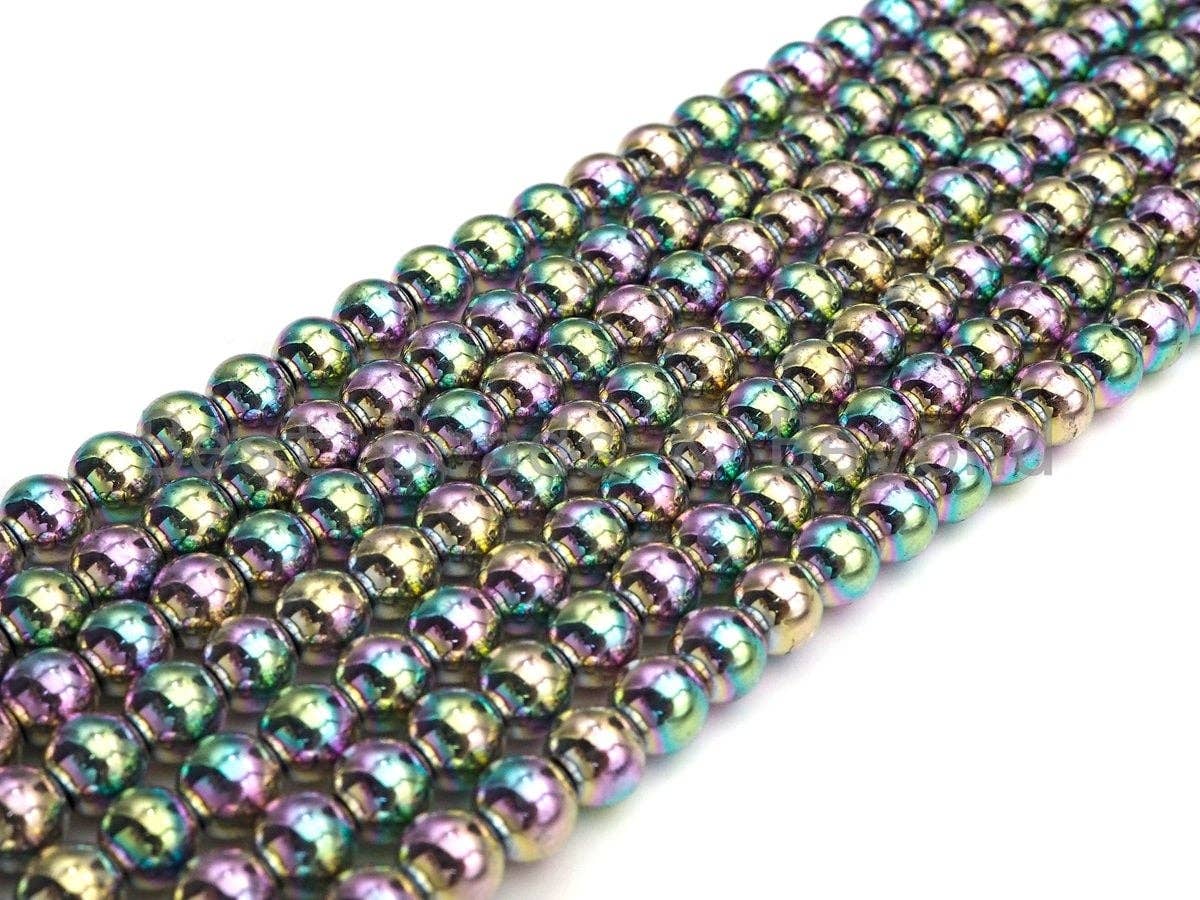 NEW Rainbow Color Natural Hematite Silver Round Smooth Beads, 3mm/4mm/6mm/8mm/10mm, Hematite Beads,15.5inch strand, sku#S123