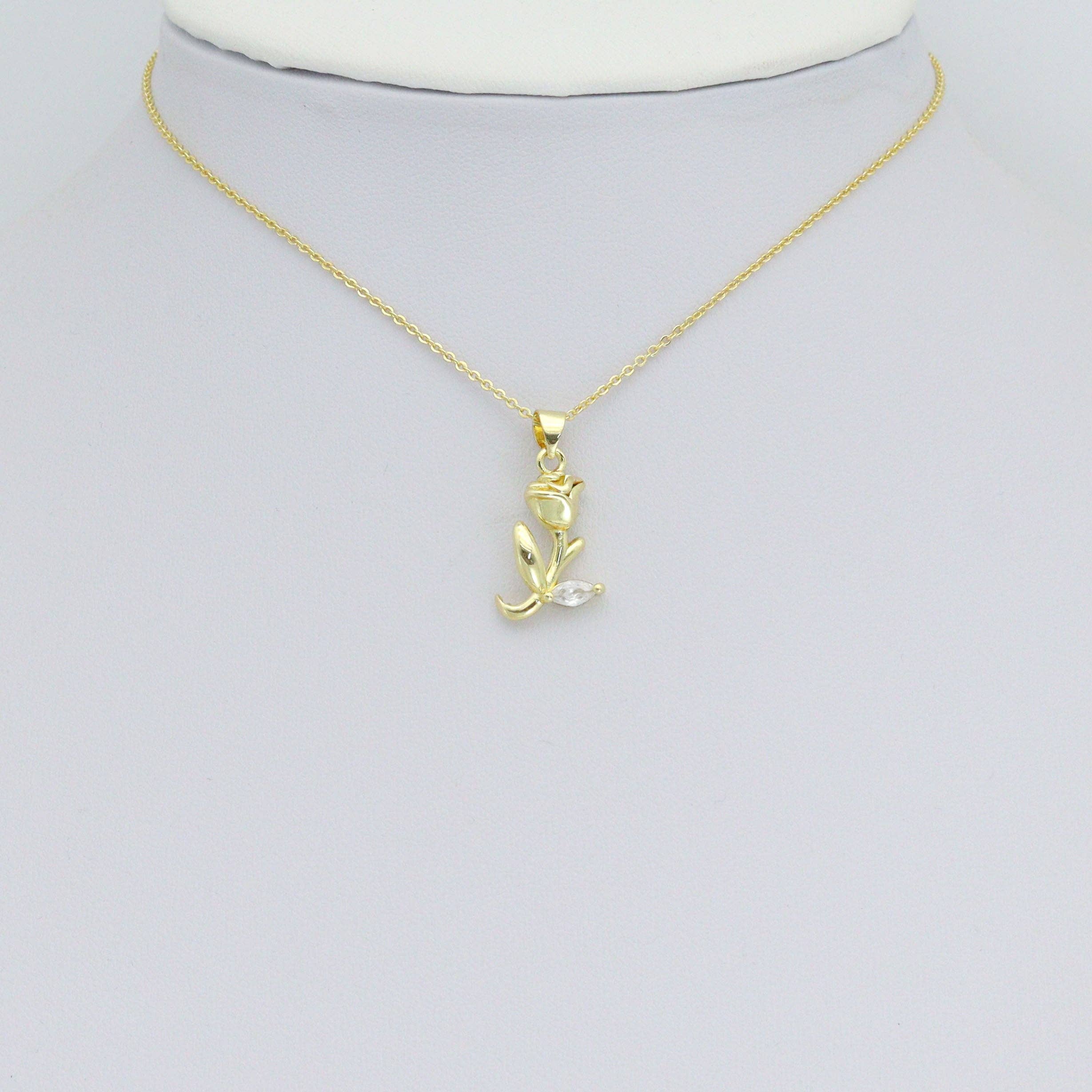 3D Gold Rose Flower Charm Pendant, Sku#LK1158