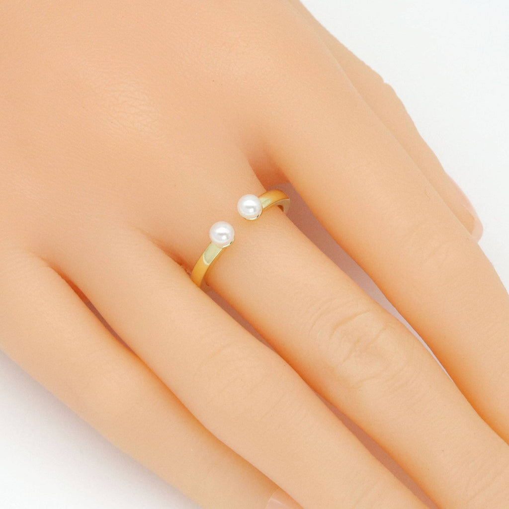 Gold Silver Two Pearl Thin Adjustable Ring, Sku#LX754