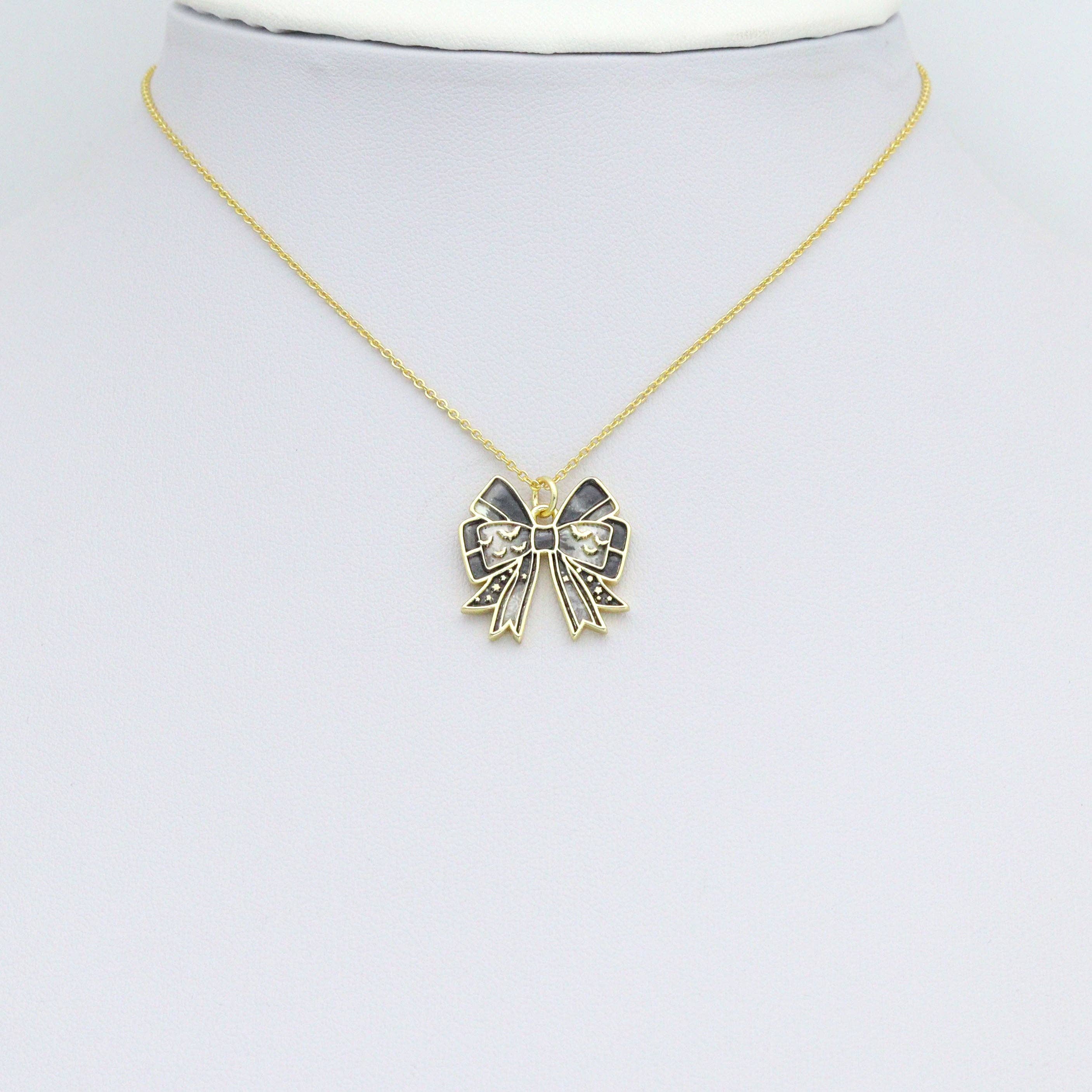 Black white Enamel Gold bow Charm Pendant,Sku#LK1215