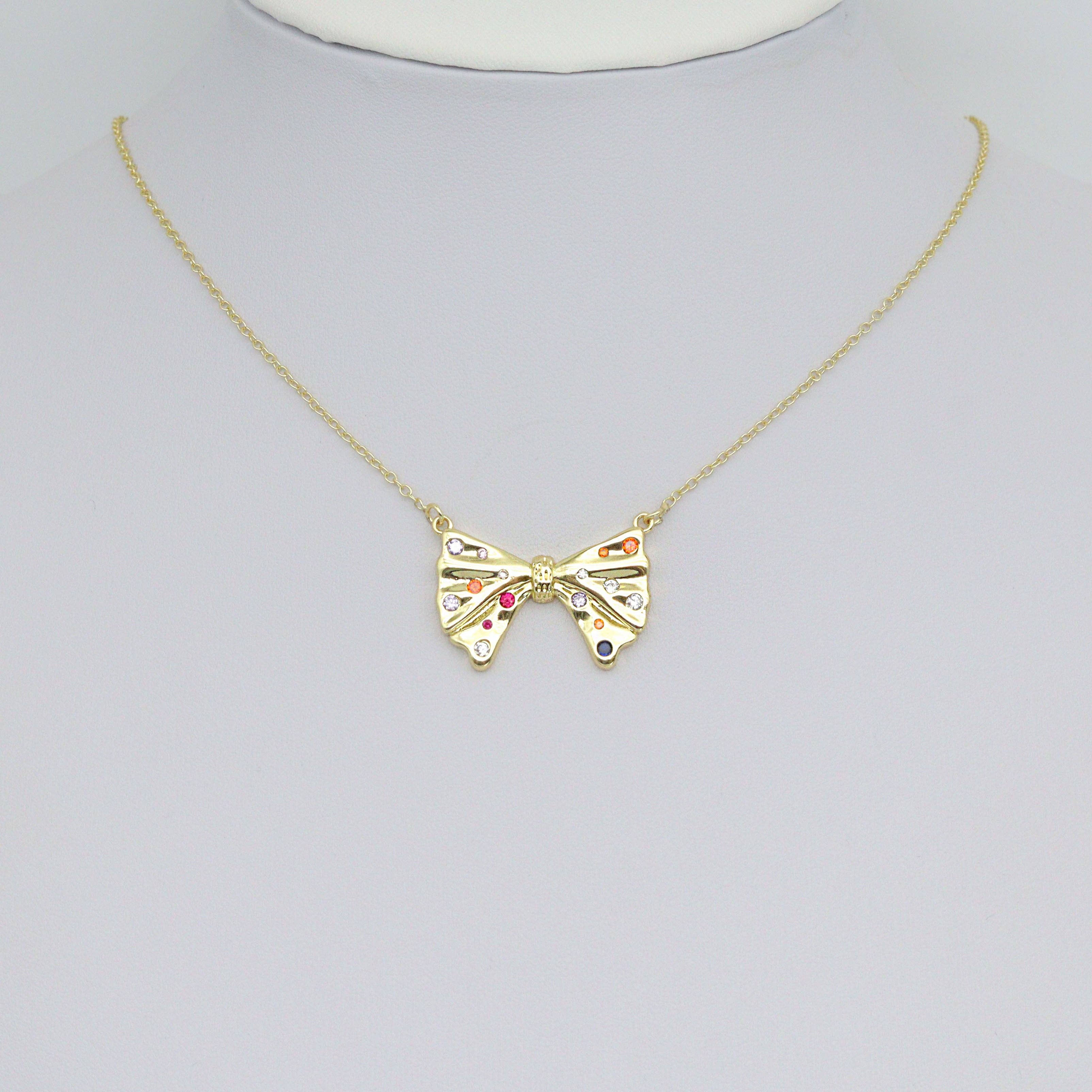 Colorful CZ Gold Bow knot connector Charm Pendant, Sku#LK1082