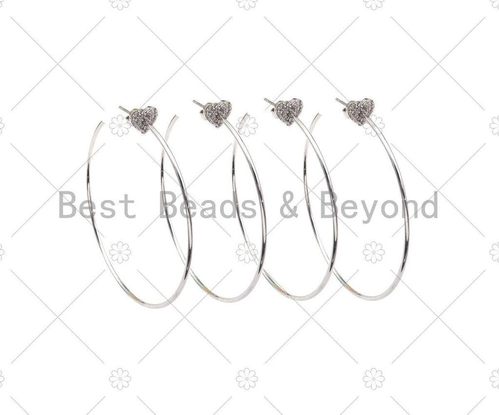 CZ Pave Heart Hoop Earrings, Sku#J321