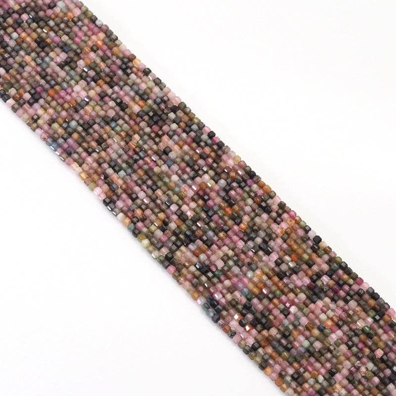 Genuine Multicolor Tourmaline Faceted Cube Beads, 2.5mm, Sku#U1529
