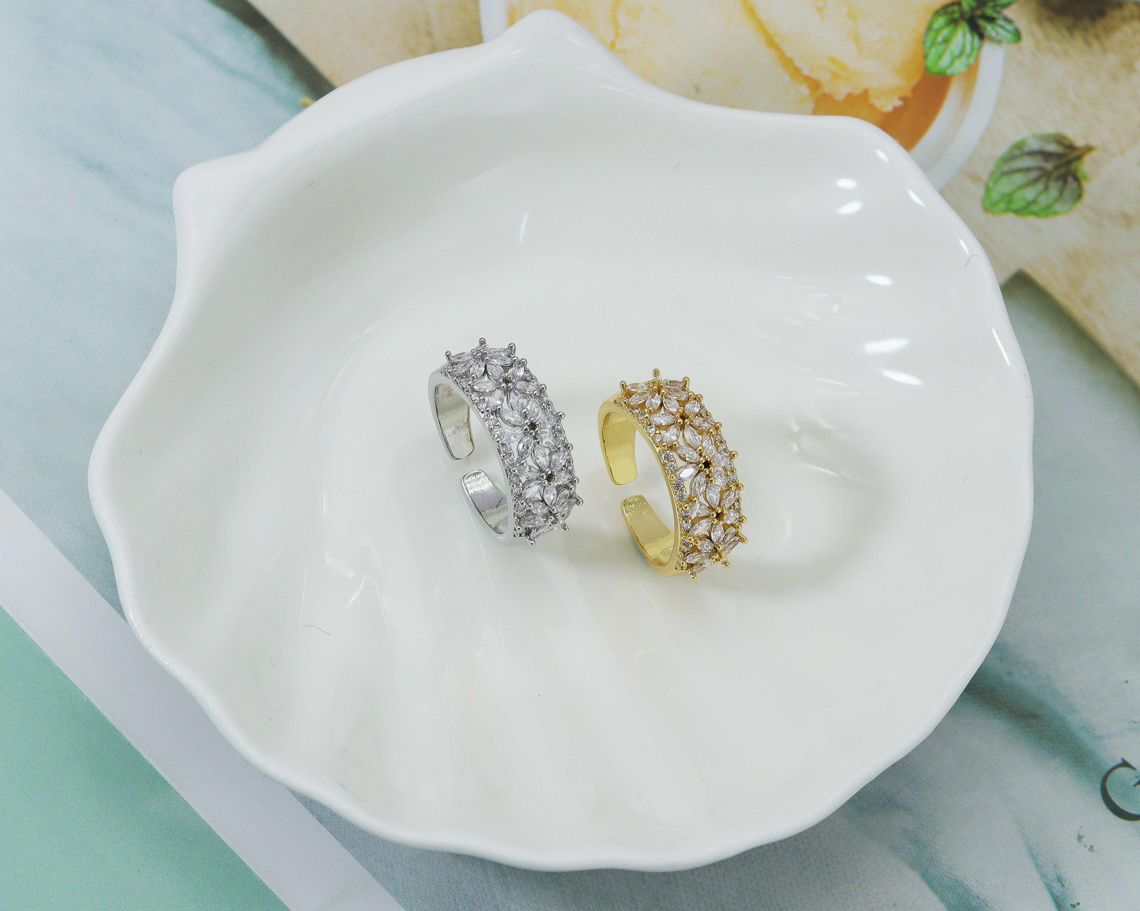 CZ Flower Adjustable Ring, Sku#B167