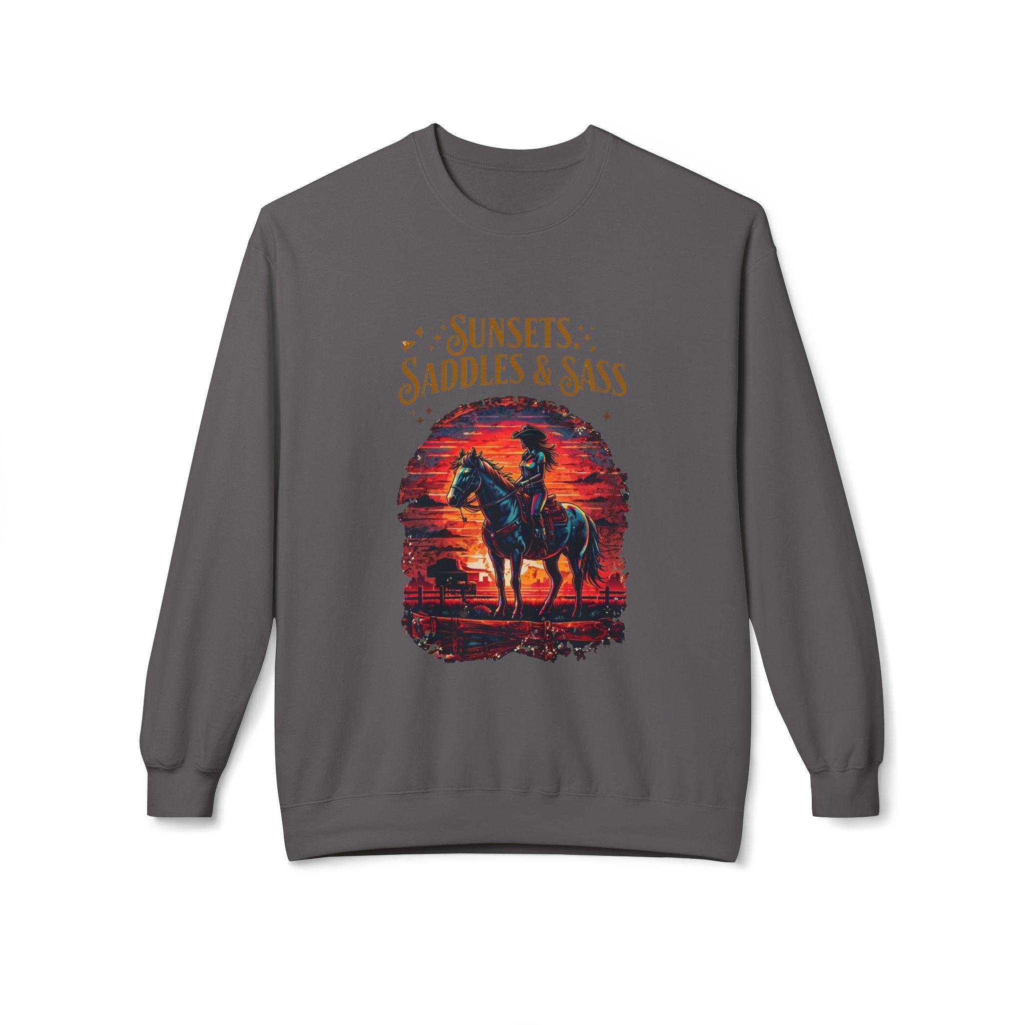 Sweat-shirt ras-du-cou en molleton doux "Sunsets Saddles and Sass"
