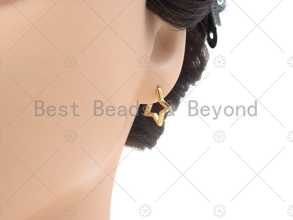 18K Gold Five Point Star Earrings, SKU#LD62