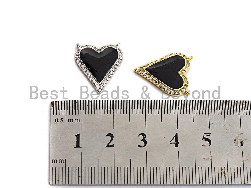 Enamel White and Black heart Pendant, CZ Micro Pave Oil Drop Heart pendant, Enamel Jewelry,16x19mm, #Z481