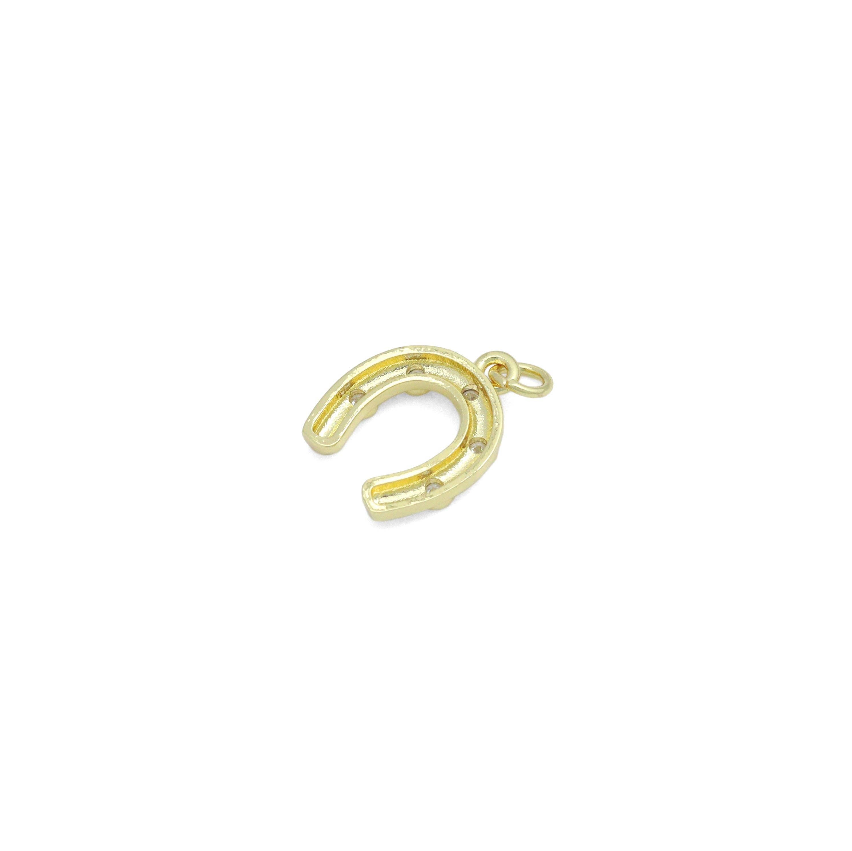 Clear CZ Gold U Shape horseshoe Charm Pendant,Sku#LD717