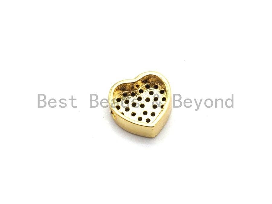9x4mm Colored CZ Micro Pave Heart Shape Spacer Beads, Fuchsia/Turquoise/Cobalt/Black/Green CZ Gold Plated Beads, Bracelet Beads,sku#E448