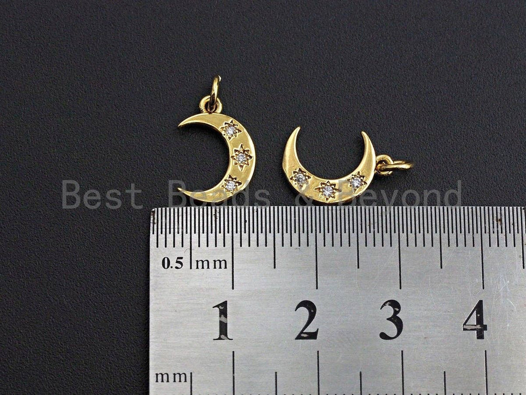 North Star Shape Clear CZ Micro Pave Cresent Moon Pendant Charm, Cubic Zirconia Charm, 10x14mm,sku#Z861