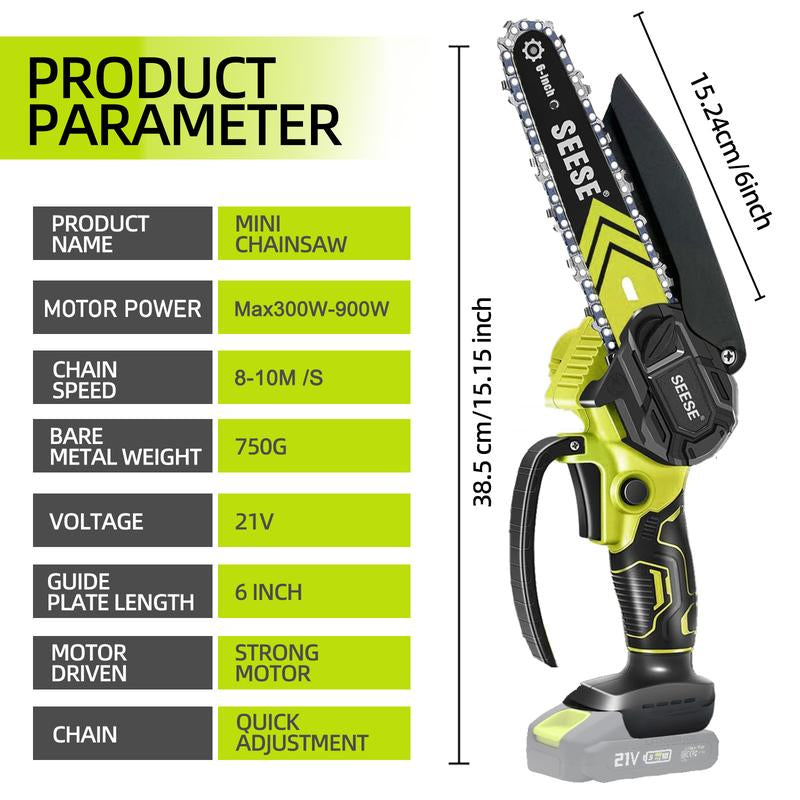 SEESE Brushless Mini Chainsaw - Portable Electric Cordless Saw for Wood Cutting, Batteries (2000Mah) ,Pruning, Gardening, Camping - Suitable for Seniors, Women Perfect Christmas & New Year Gift Idea