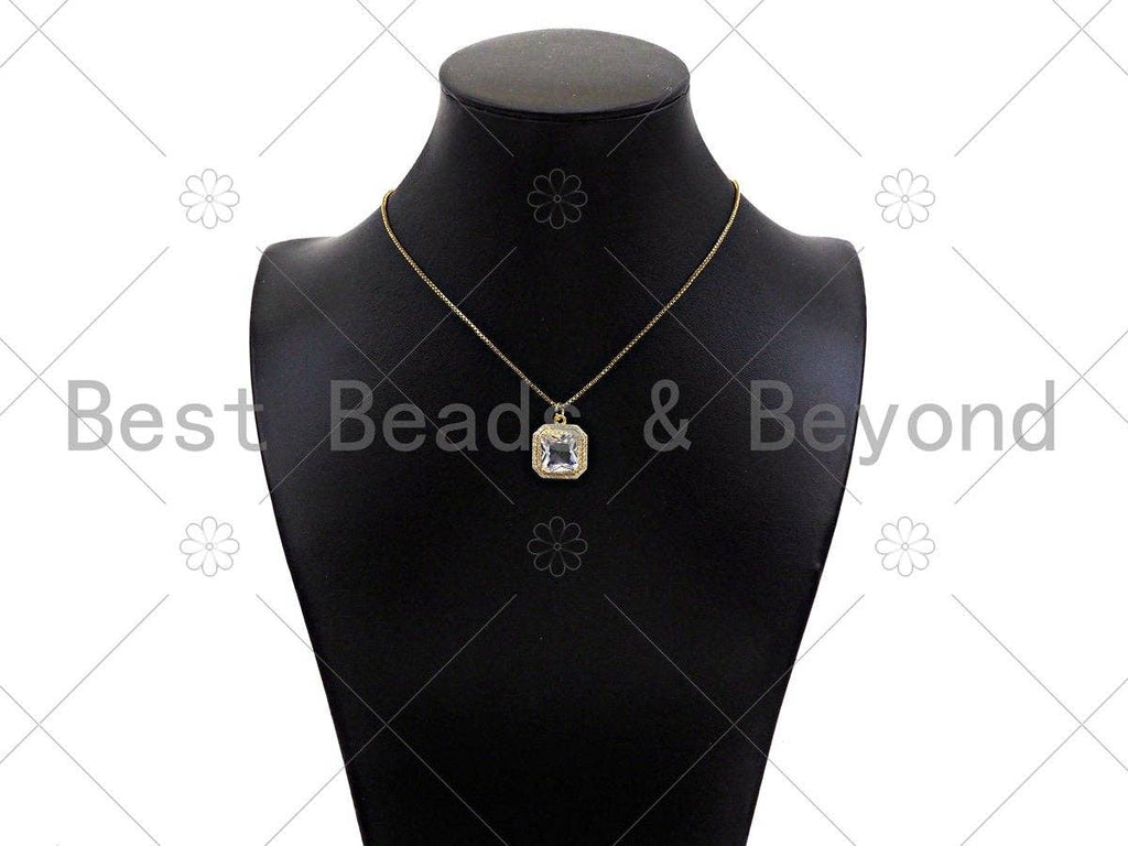 Gold Filled Big CZ Micro Pave Square Shape Pendant,18K Gold Filled Clear/Blue CZ Charm, Necklace Bracelet Charm Pendant,15x18mm,Sku#LK328