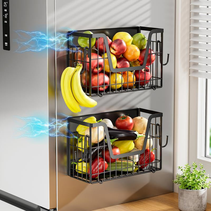 【Holiday Deals】San Dream Magnetic Shelf for Fridge Spice Rack Organizer Magnetic Fruit Basket for Refrigerator Laundry Organizer Spice Snacks Magnet Fridge Shelf-1Pc&2Pcs