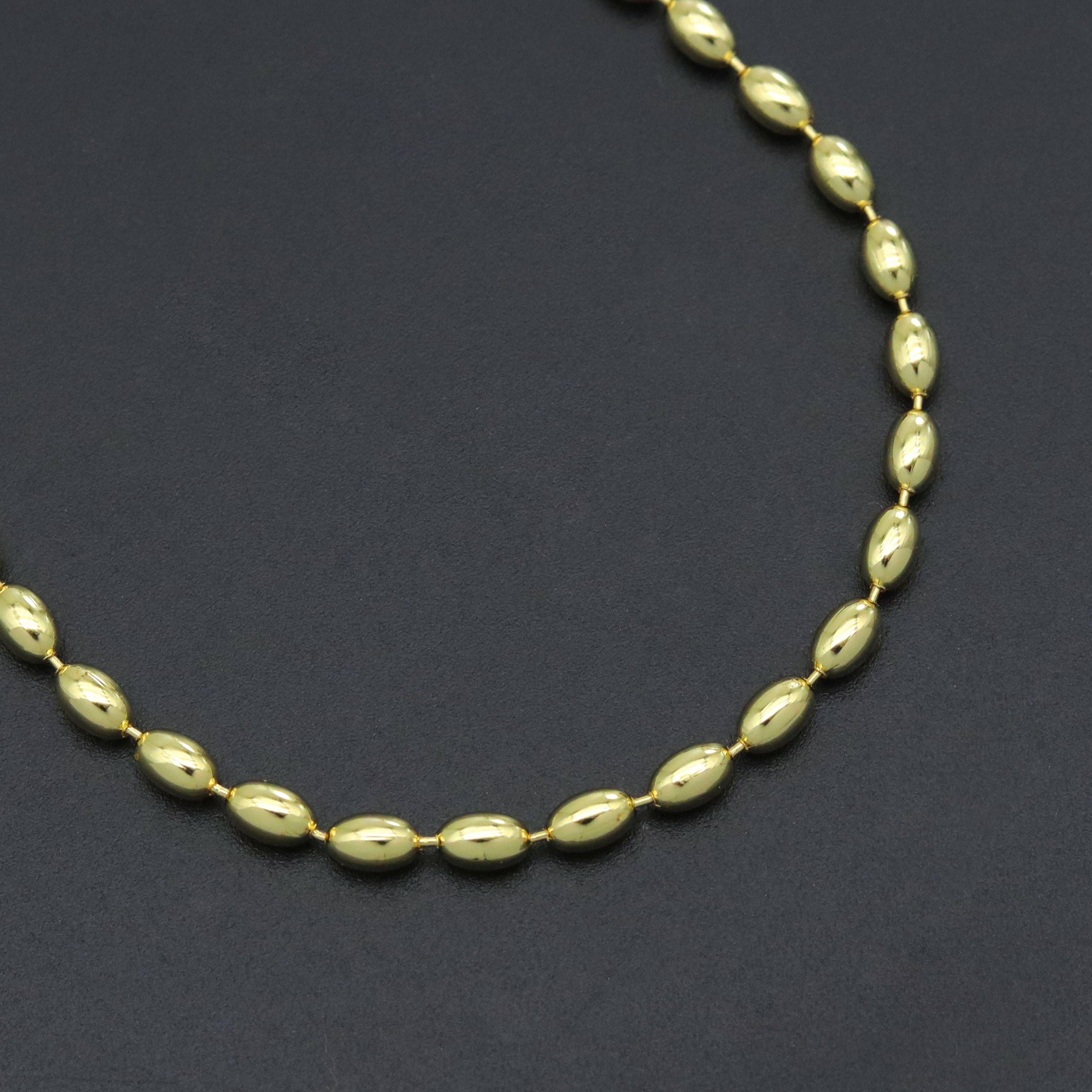 Gold Rice shaple Beads Link Adjustable Necklace, Sku#LD676