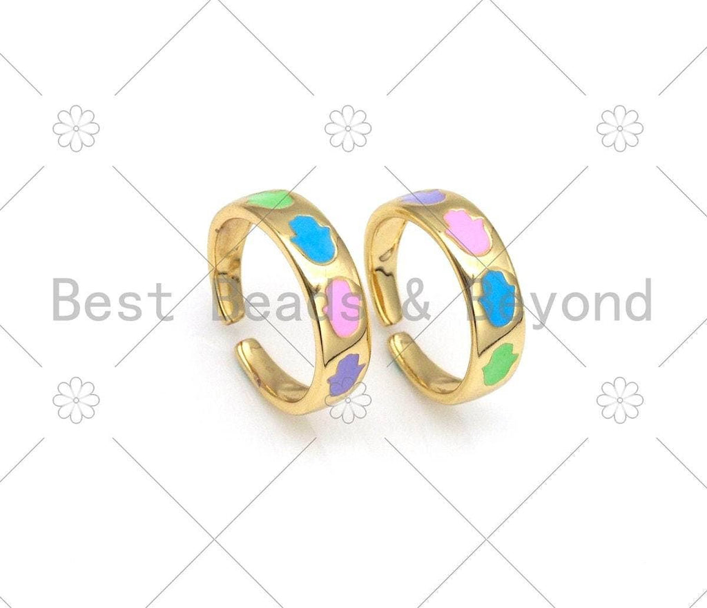 Colorful Enamel Hamsa Hand Adjustable Ring, Sku#LD151